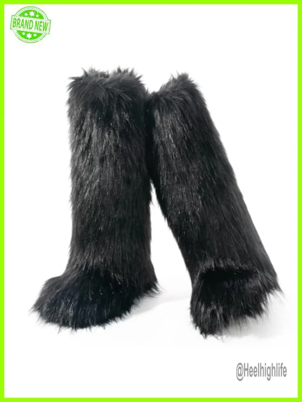 Faux Fur Knee-High Winter Boots Furry Fluffy Round Toe Suede Comfy Plush Warm